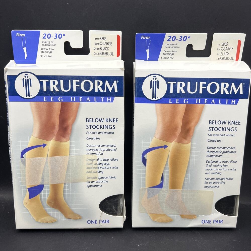 2 Truform BLACK XL Leg Health Compression Stockings Firm Below Knee Socks 8865